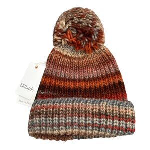 NWT Dillard's‎ PomPom Beanie Wool Blend Stripe Knit Made in Italy Fall Earthy